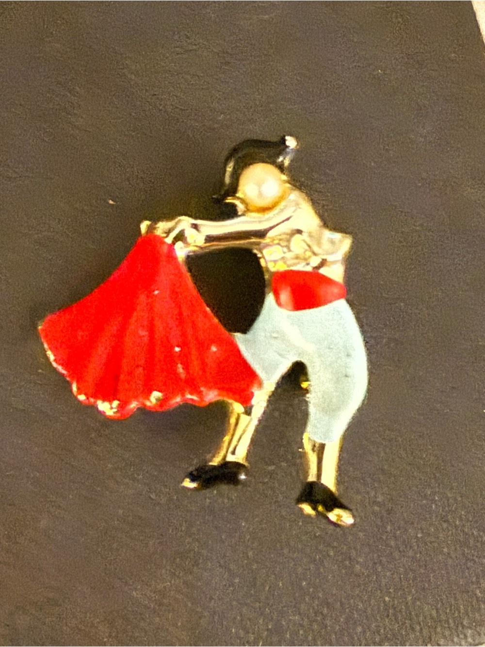 Vintage Matador Bullfighter Enamel Pin - Red & Light Blue